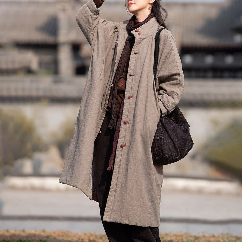 Buddha Stones冬用 無地 フロッグボタン ラミーコットン レディース 長袖 保温コート ポケット付き - image 25