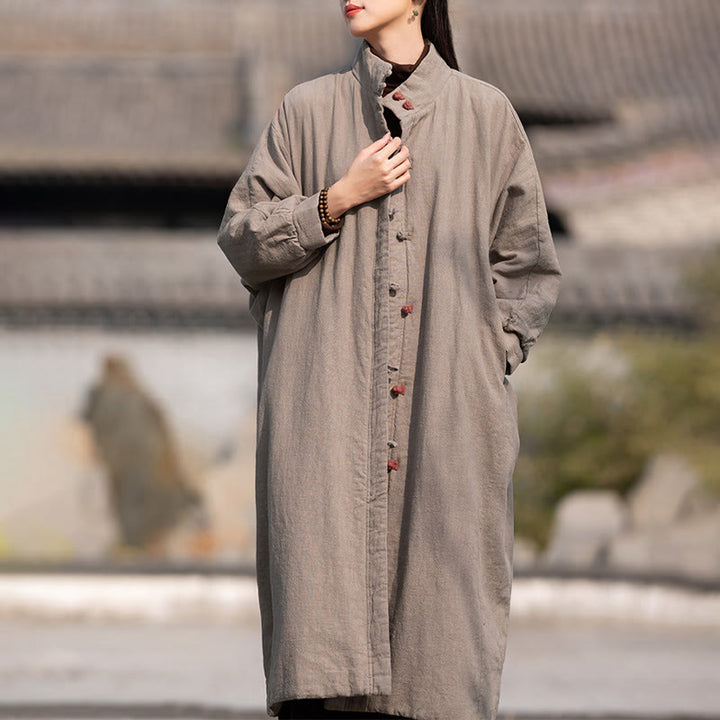 Buddha Stones冬用 無地 フロッグボタン ラミーコットン レディース 長袖 保温コート ポケット付き - image 30