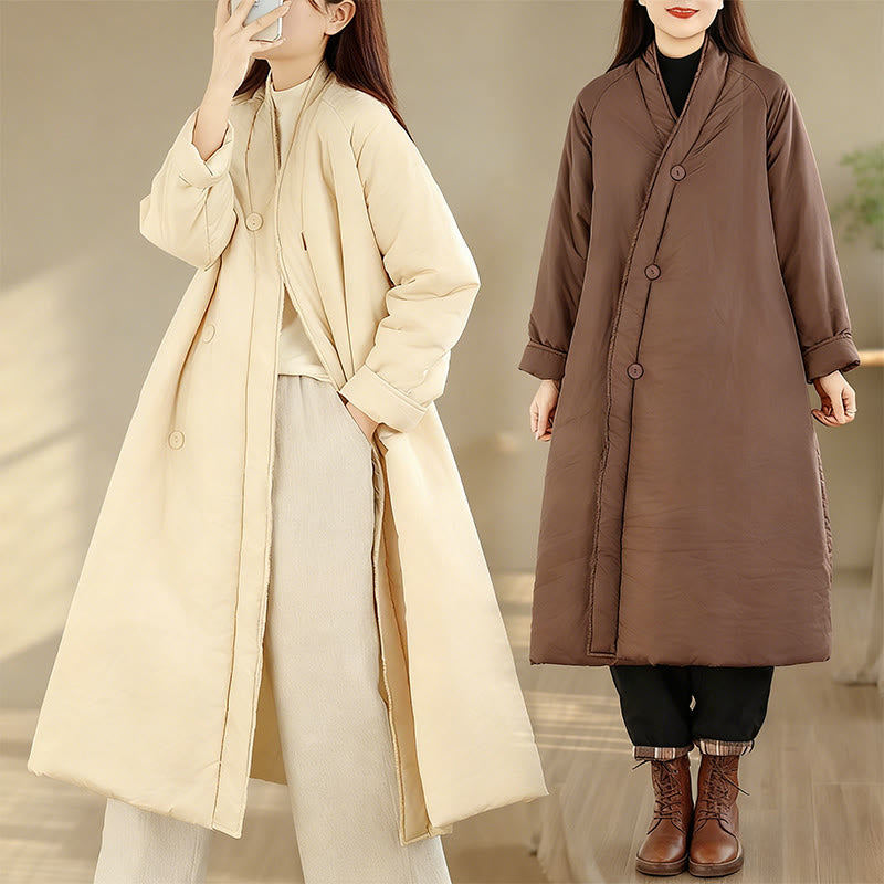 Buddha Stones冬 Vネック ボタン 長袖 保温 レディース コットンコート ポケット付き - image 19