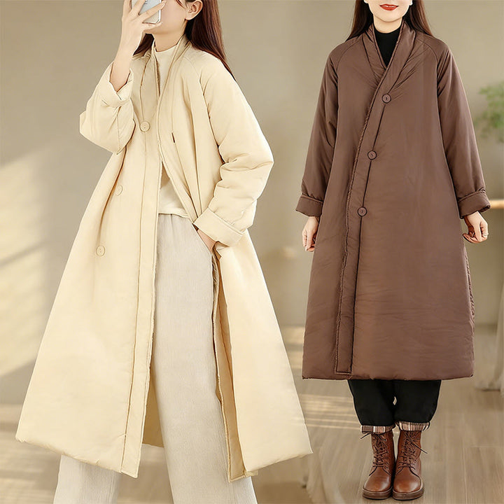 Buddha Stones冬 Vネック ボタン 長袖 保温 レディース コットンコート ポケット付き - image 19