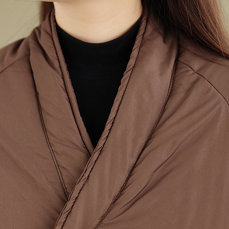 Buddha Stones冬 Vネック ボタン 長袖 保温 レディース コットンコート ポケット付き - image 7