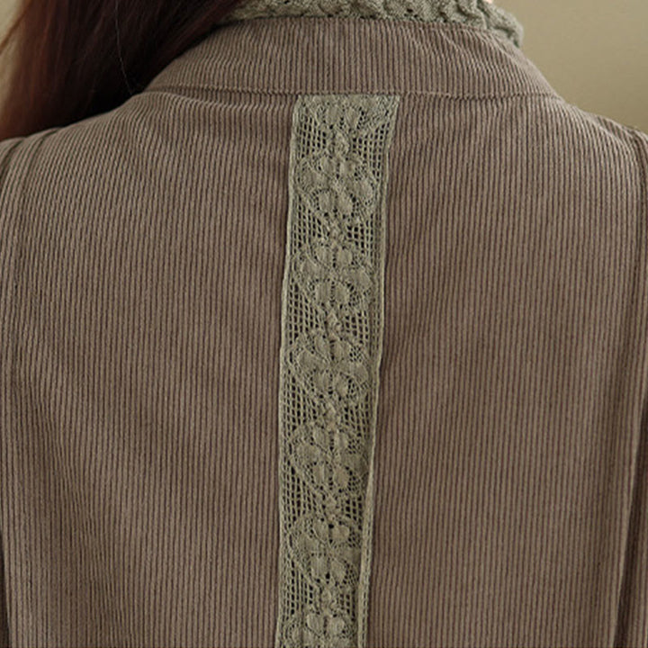 Buddha Stones冬用プリーツボタンダウン 長袖コーデュロイ レディース ミディドレス ポケット付き - image 8