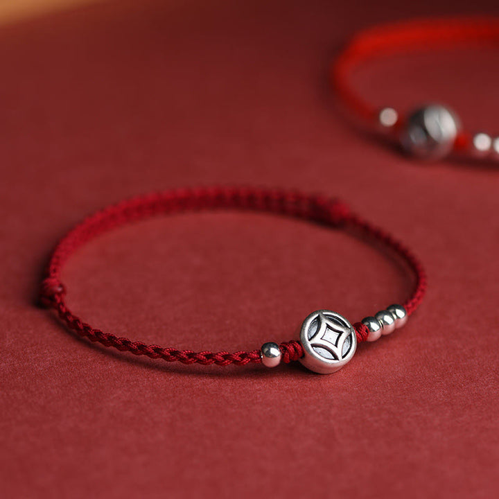 Buddha Stones 999スターリングシルバー 銅コインチャーム ハンドメイド ストリング強さブレスレットアンクレット - image 2