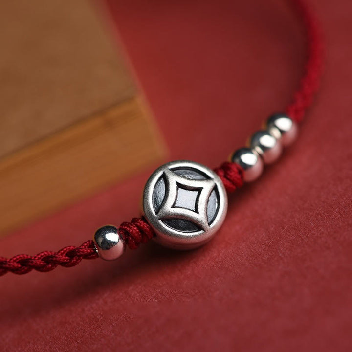Buddha Stones 999スターリングシルバー 銅コインチャーム ハンドメイド ストリング強さブレスレットアンクレット - image 7