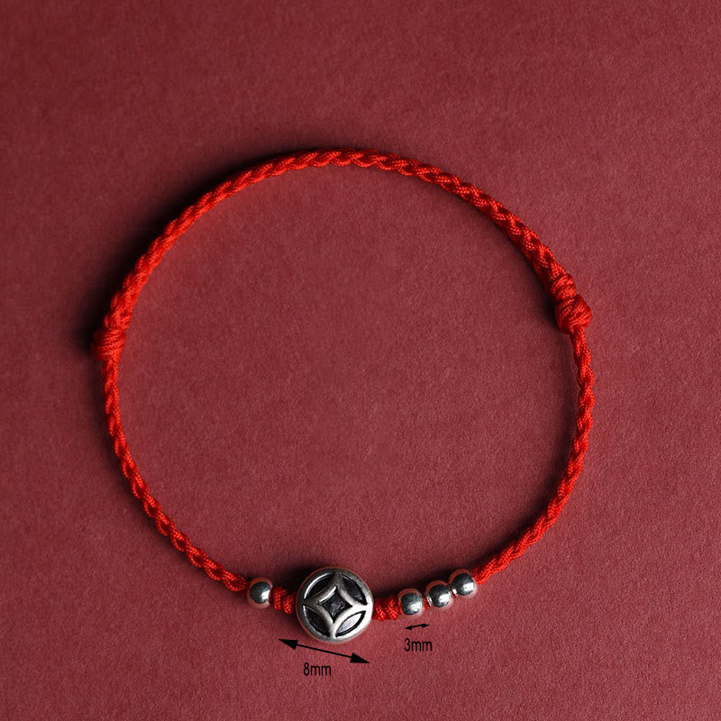 Buddha Stones 999スターリングシルバー 銅コインチャーム ハンドメイド ストリング強さブレスレットアンクレット - image 3