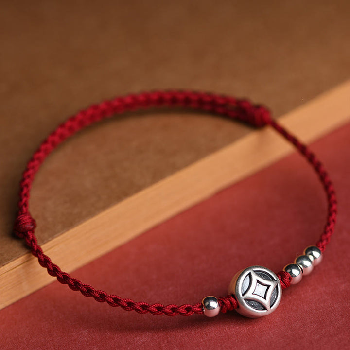 Buddha Stones 999スターリングシルバー 銅コインチャーム ハンドメイド ストリング強さブレスレットアンクレット - image 5