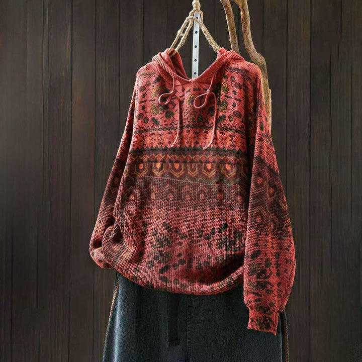 Buddha Stones秋 ストライプ 幾何学模様 花柄 コットン レディース 長袖 プルオーバー ニット パーカー - トマト - US4-6、 UK/AU8-10、 EU36-38 (F) - image 2