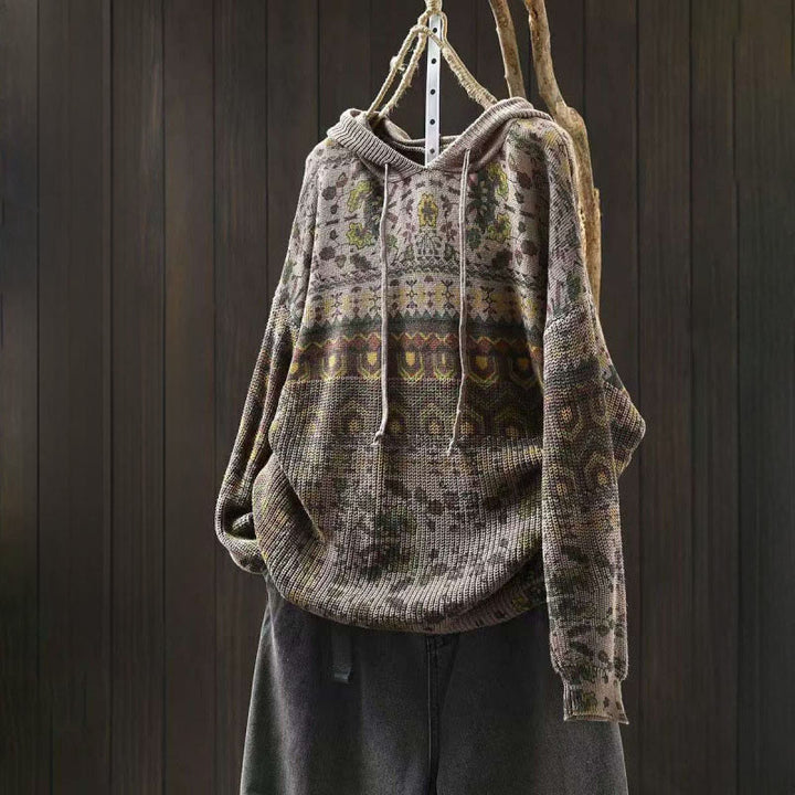 Buddha Stones秋 ストライプ 幾何学模様 花柄 コットン レディース 長袖 プルオーバー ニット パーカー - ダークカーキ - US4-6、 UK/AU8-10、 EU36-38 (F) - image 12