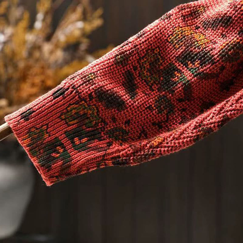 Buddha Stones秋 ストライプ 幾何学模様 花柄 コットン レディース 長袖 プルオーバー ニット パーカー - image 7