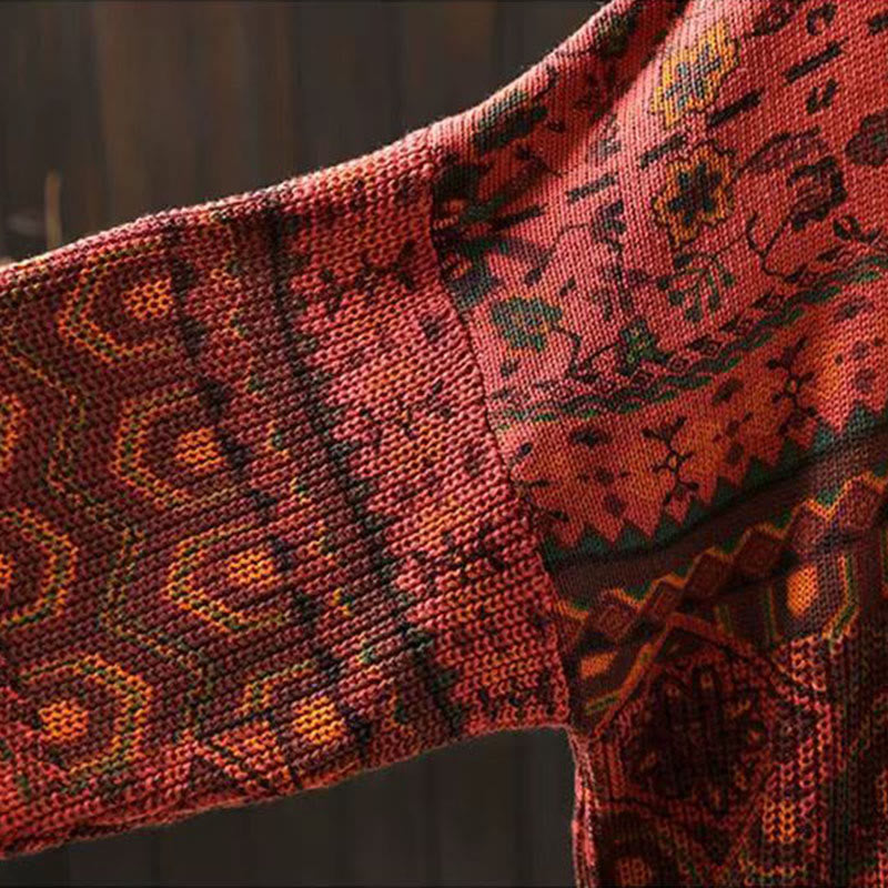 Buddha Stones秋 ストライプ 幾何学模様 花柄 コットン レディース 長袖 プルオーバー ニット パーカー - image 8