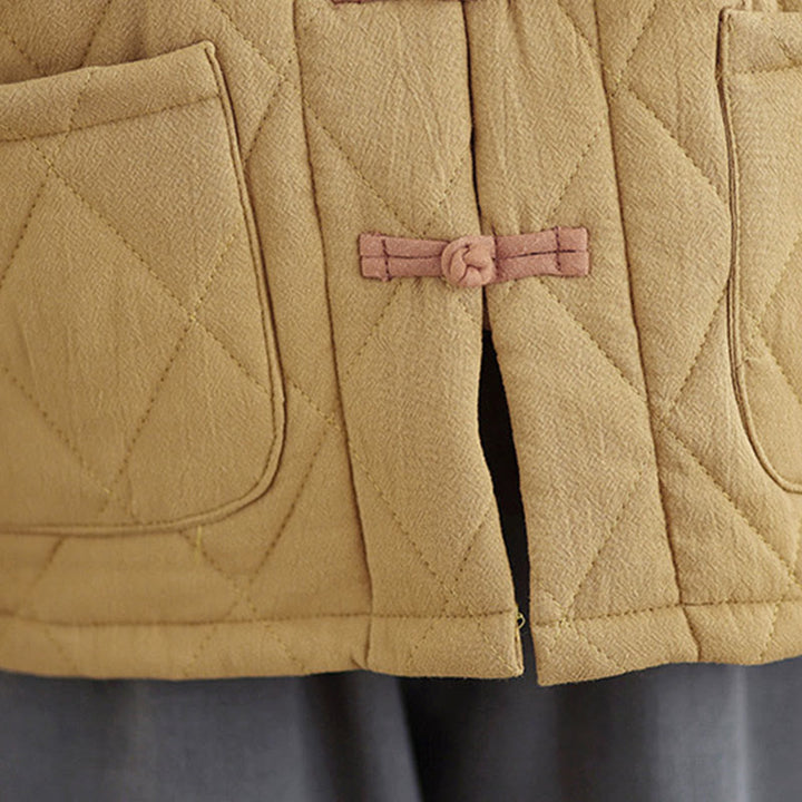 Buddha Stones冬用 カエルボタン ダイヤモンド型ライン コットン 長袖 レディース サーマルジャケット ポケット付き - image 12