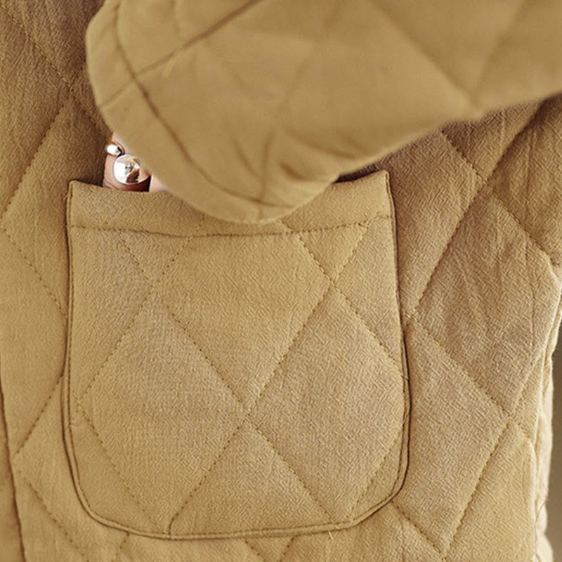 Buddha Stones冬用 カエルボタン ダイヤモンド型ライン コットン 長袖 レディース サーマルジャケット ポケット付き - image 13