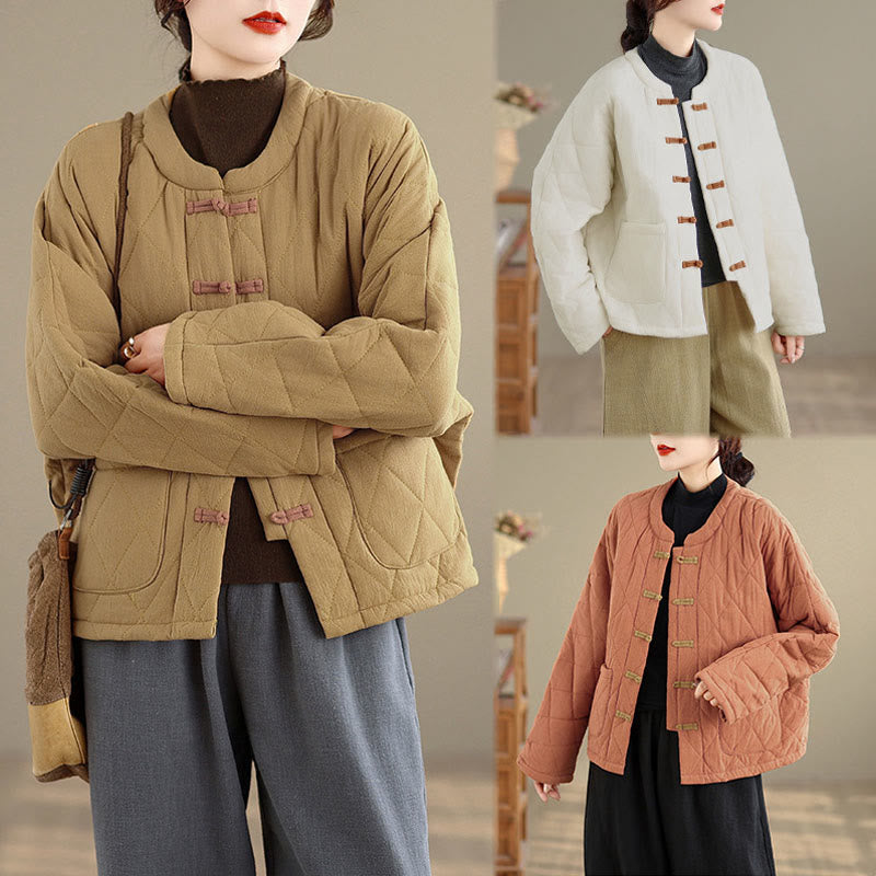 Buddha Stones冬用 カエルボタン ダイヤモンド型ライン コットン 長袖 レディース サーマルジャケット ポケット付き - image 22