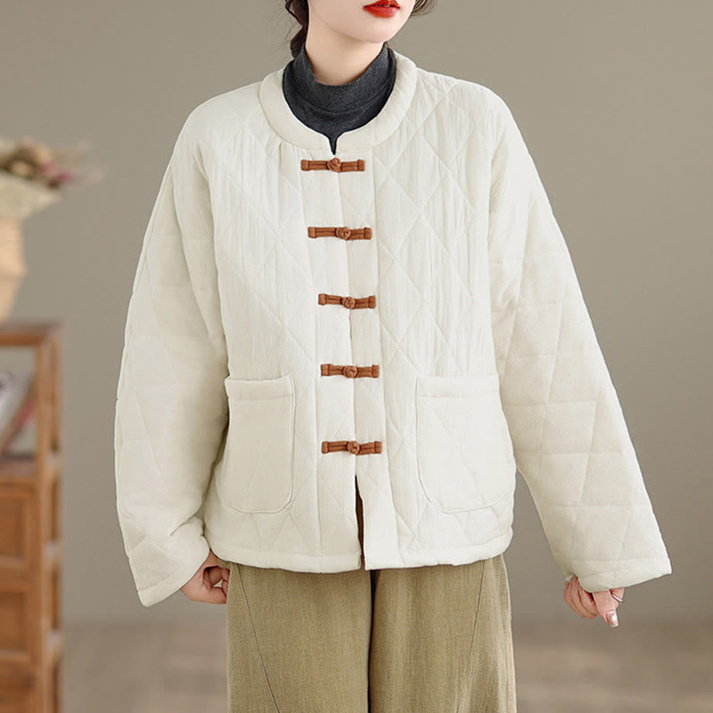 Buddha Stones冬用 カエルボタン ダイヤモンド型ライン コットン 長袖 レディース サーマルジャケット ポケット付き - image 20