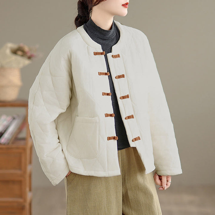 Buddha Stones冬用 カエルボタン ダイヤモンド型ライン コットン 長袖 レディース サーマルジャケット ポケット付き - image 18