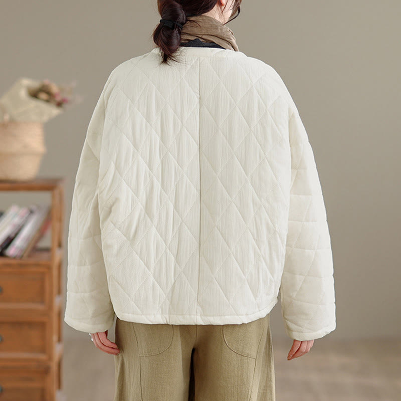 Buddha Stones冬用 カエルボタン ダイヤモンド型ライン コットン 長袖 レディース サーマルジャケット ポケット付き - image 19