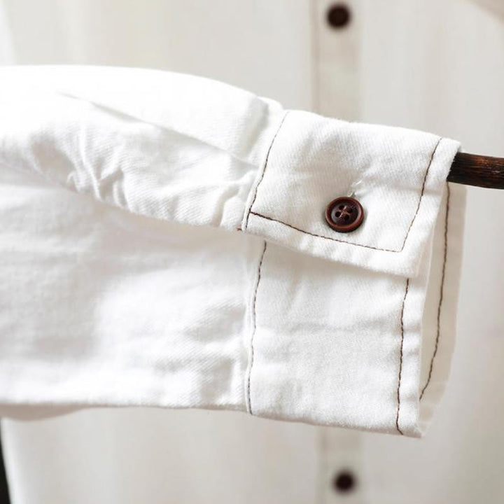 Buddha Stonesの秋ボタンダウンポケット装飾デザインレディーススタンドカラー長袖コットンシャツ - image 11