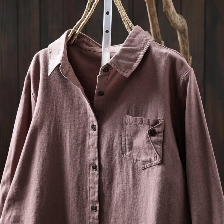 Buddha Stonesの秋ボタンダウンポケット装飾デザインレディーススタンドカラー長袖コットンシャツ - image 17