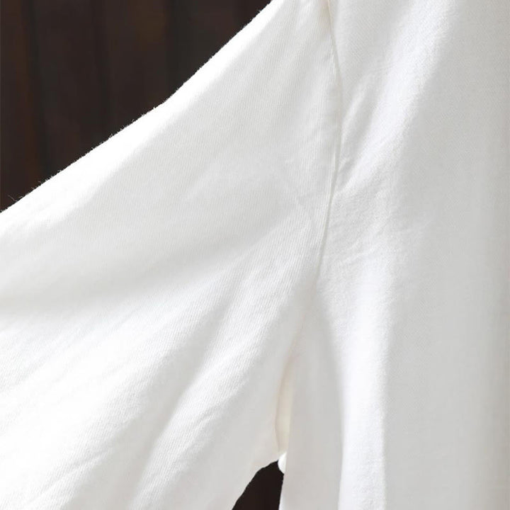 Buddha Stonesの秋ボタンダウンポケット装飾デザインレディーススタンドカラー長袖コットンシャツ - image 10