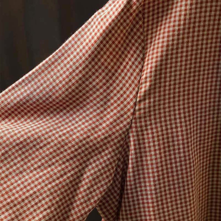 Buddha Stones秋 チェック柄 ボタンダウン フリルカラー 長袖 レディース コットンシャツ - image 9