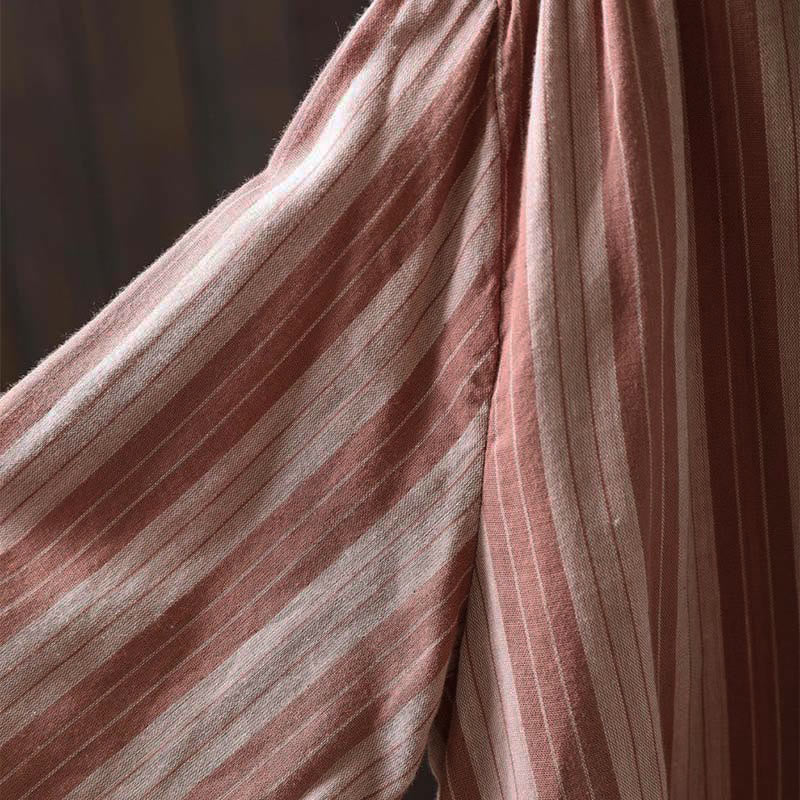 Buddha Stones秋 縦縞 ボタンダウン スタンドカラー 長袖 レディース コットンシャツ - image 24