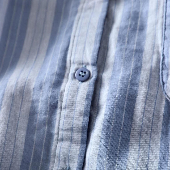 Buddha Stones秋 縦縞 ボタンダウン スタンドカラー 長袖 レディース コットンシャツ - image 7