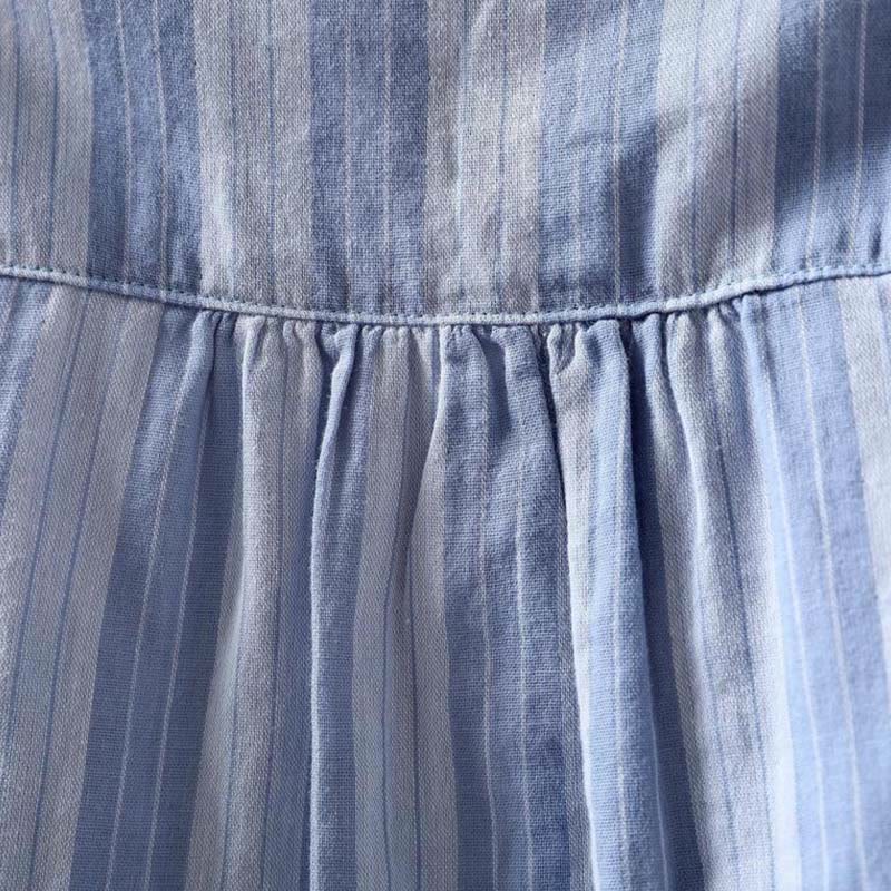 Buddha Stones秋 縦縞 ボタンダウン スタンドカラー 長袖 レディース コットンシャツ - image 5