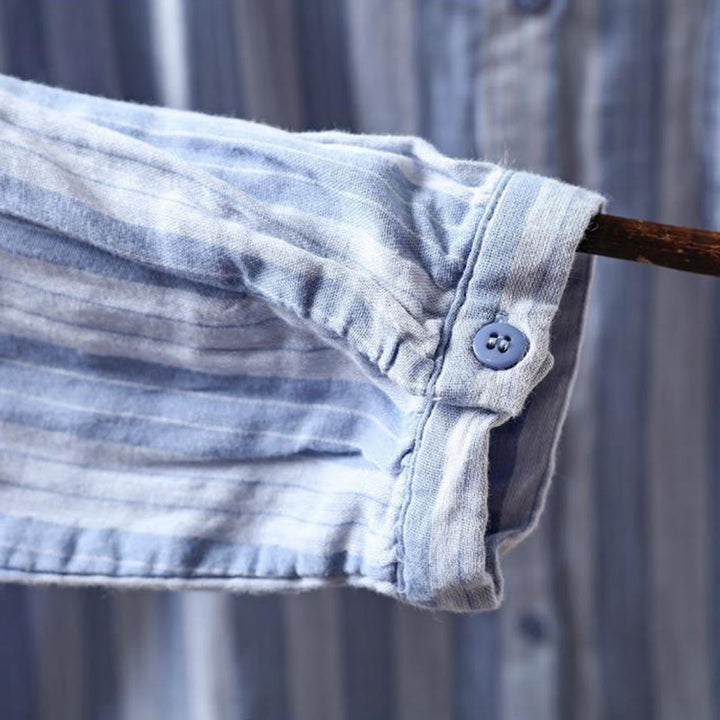 Buddha Stones秋 縦縞 ボタンダウン スタンドカラー 長袖 レディース コットンシャツ - image 9