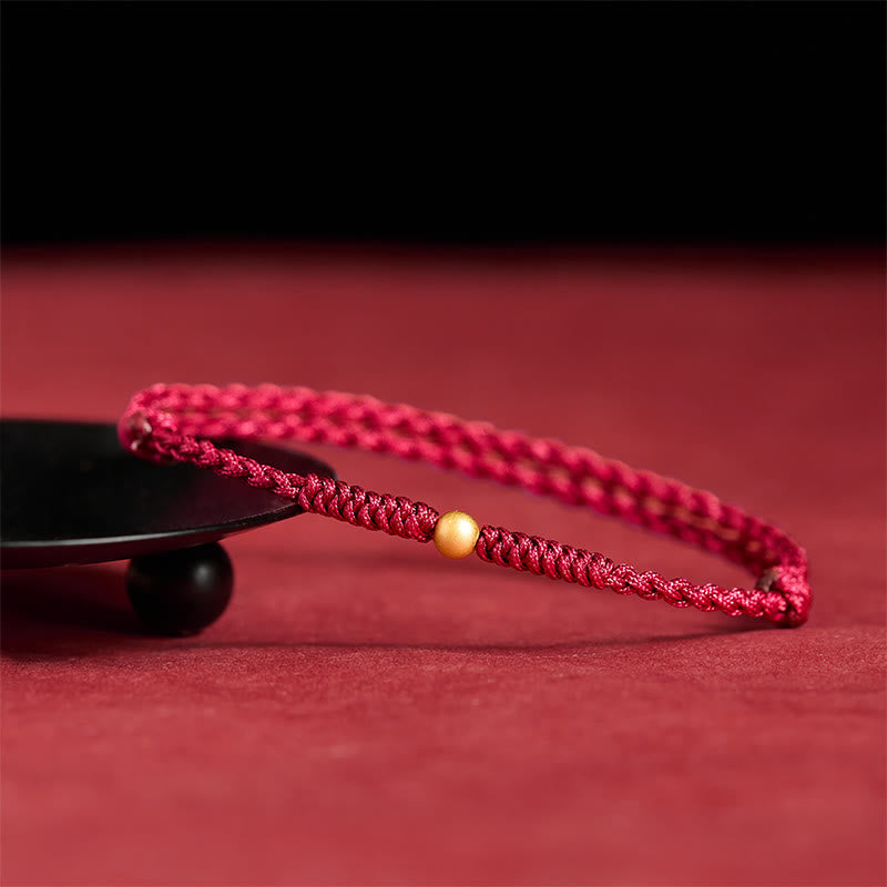 Buddha Stones 925スターリングシルバーメッキゴールドシングルビーズ強度編み込みレッドロープブレスレットアンクレット - image 5