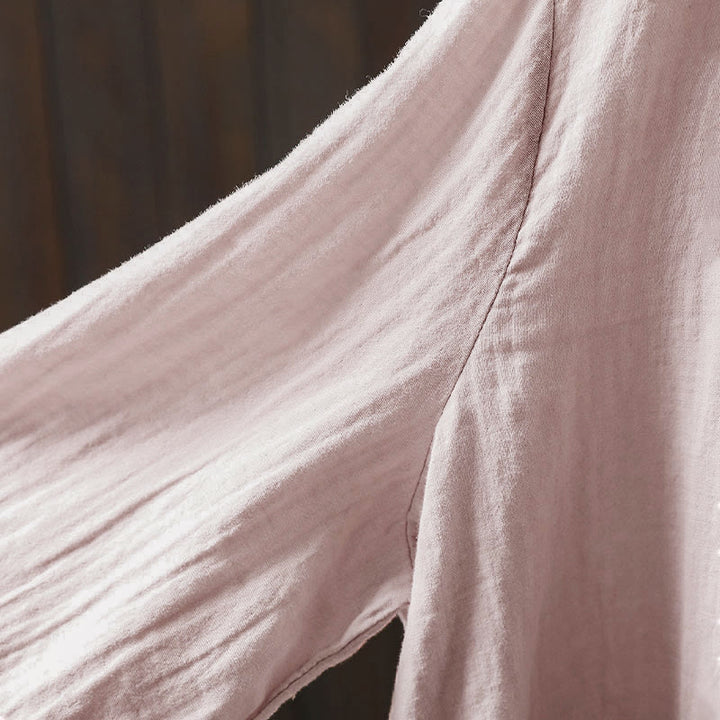 Buddha Stones秋 クルーネック バックボタンダウンデザイン 長袖 レディース コットンシャツ - image 6