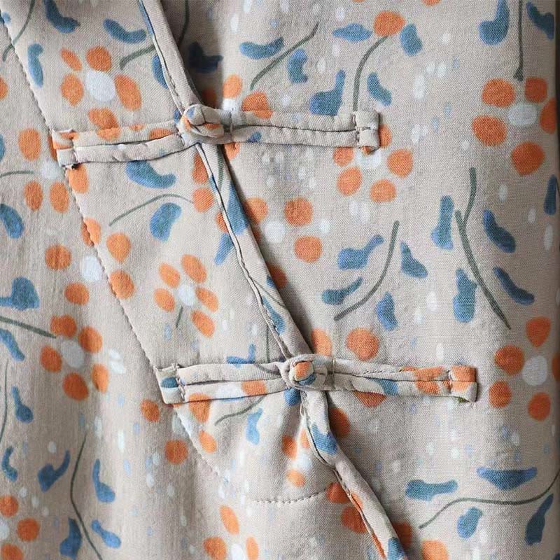 Buddha Stonesと冬の花、緑の葉、カエルボタンのスタンドカラー長袖レディースコットンシャツ - image 17