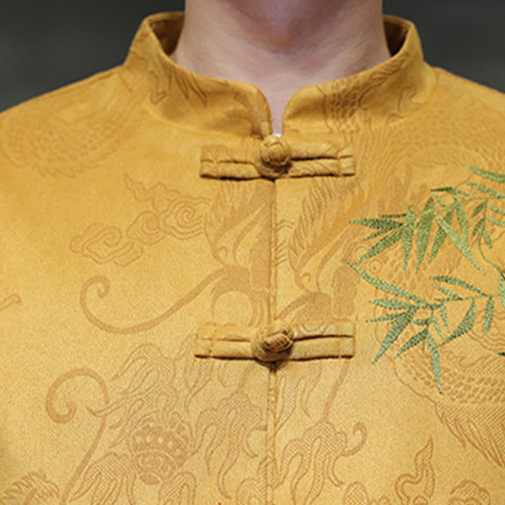 Buddha Stones 2点セット 春 龍 竹 雲 メンズ 唐装 カエルボタン コットン 長袖 ジャケット パンツ セット ポケット付き - image 18