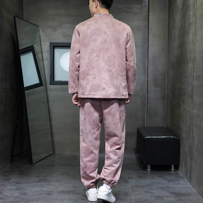 Buddha Stones 2点セット 春 龍 竹 雲 メンズ 唐装 カエルボタン コットン 長袖 ジャケット パンツ セット ポケット付き - image 33