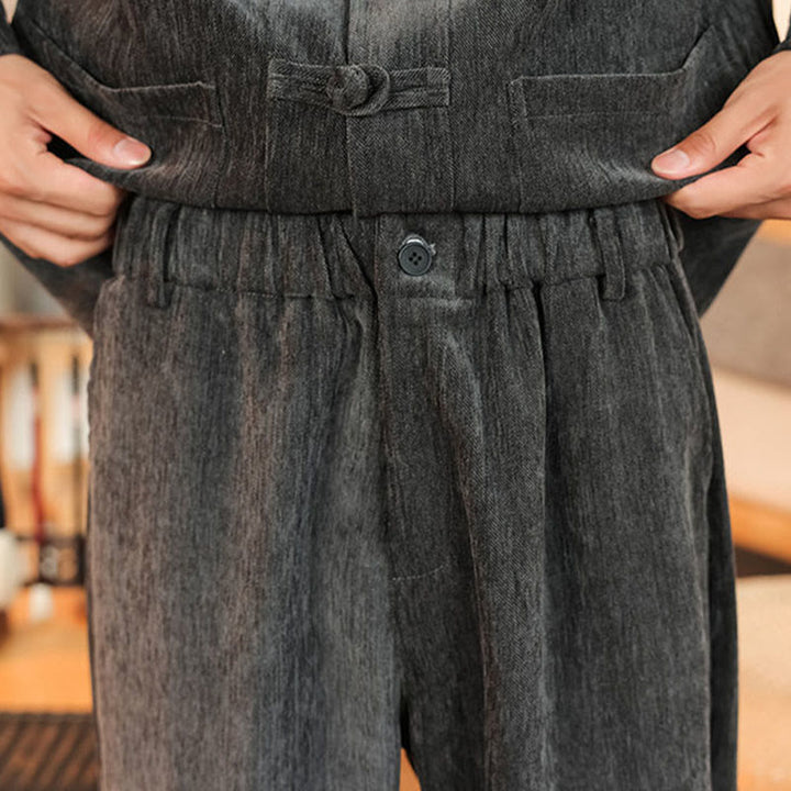 Buddha Stones 2点セット 冬用 厚手 メンズ 唐装 カエルボタン コットン コーデュロイ 長袖 ジャケット パンツ セット ポケット付き - image 20