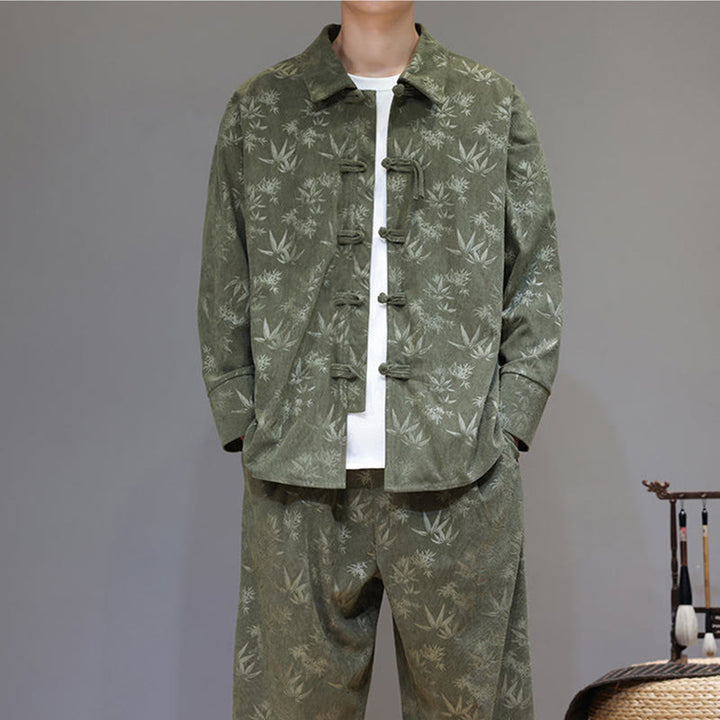 Buddha Stones 2点セット 冬用 厚手 竹 メンズ 唐装 カエルボタン コットン コーデュロイ 長袖 ジャケット パンツ セット ポケット付き - image 7