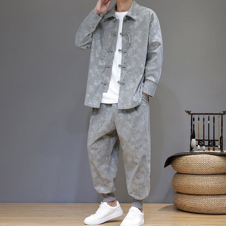 Buddha Stones 2点セット 冬用 厚手 竹 メンズ 唐装 カエルボタン コットン コーデュロイ 長袖 ジャケット パンツ セット ポケット付き - image 17