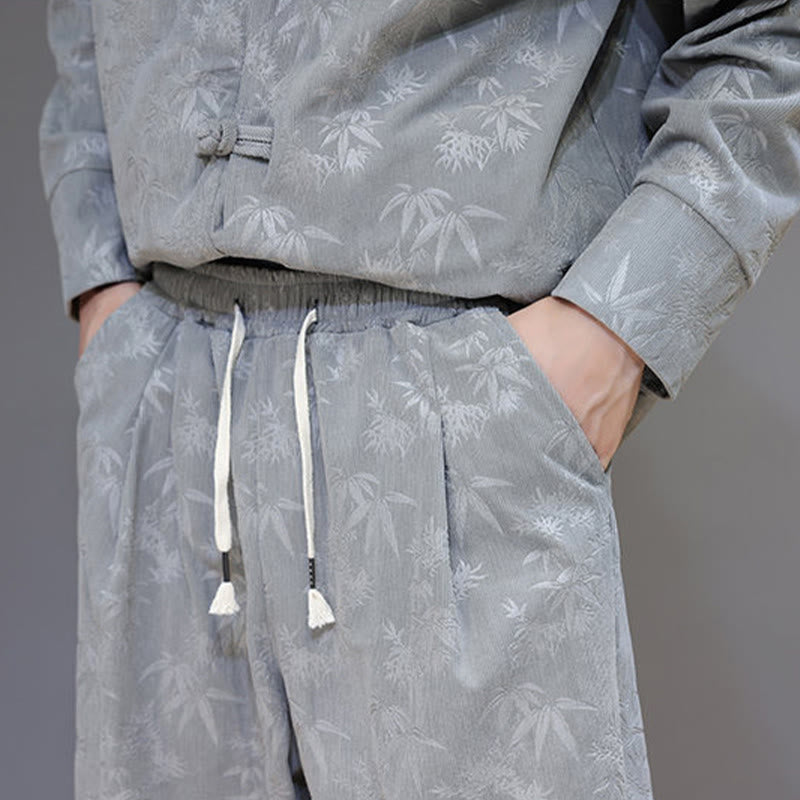 Buddha Stones 2点セット 冬用 厚手 竹 メンズ 唐装 カエルボタン コットン コーデュロイ 長袖 ジャケット パンツ セット ポケット付き - image 19