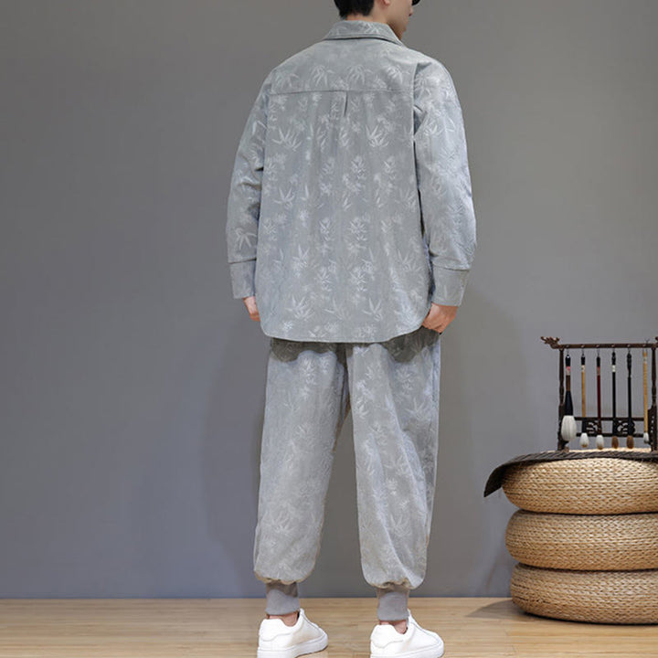 Buddha Stones 2点セット 冬用 厚手 竹 メンズ 唐装 カエルボタン コットン コーデュロイ 長袖 ジャケット パンツ セット ポケット付き - image 11