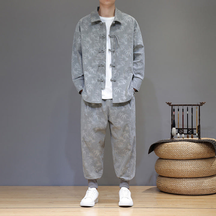 Buddha Stones 2点セット 冬用 厚手 竹 メンズ 唐装 カエルボタン コットン コーデュロイ 長袖 ジャケット パンツ セット ポケット付き - image 12