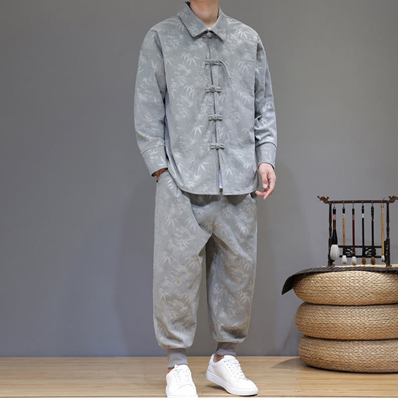 Buddha Stones 2点セット 冬用 厚手 竹 メンズ 唐装 カエルボタン コットン コーデュロイ 長袖 ジャケット パンツ セット ポケット付き - image 13