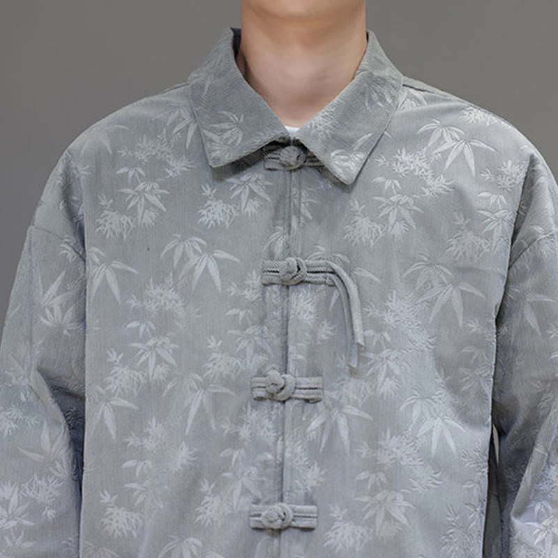 Buddha Stones 2点セット 冬用 厚手 竹 メンズ 唐装 カエルボタン コットン コーデュロイ 長袖 ジャケット パンツ セット ポケット付き - image 18