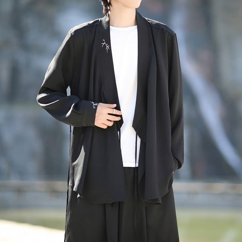 Buddha Stones 2点セット 秋 編み上げ 竹刺繍 コットン 着物 アンクル丈パンツ ポケット付き メンズ 瞑想用 布セット - image 6