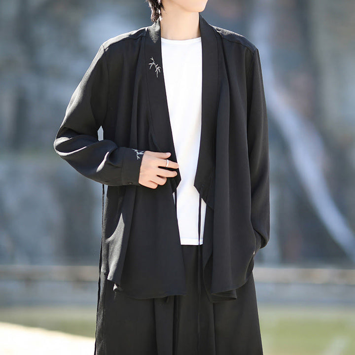 Buddha Stones 2点セット 秋 編み上げ 竹刺繍 コットン 着物 アンクル丈パンツ ポケット付き メンズ 瞑想用 布セット - image 6