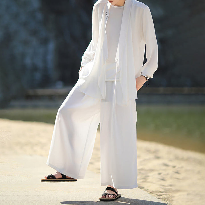 Buddha Stones 2点セット 秋 編み上げ 竹刺繍 コットン 着物 アンクル丈パンツ ポケット付き メンズ 瞑想用 布セット - image 11