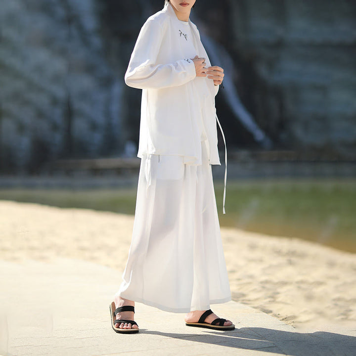 Buddha Stones 2点セット 秋 編み上げ 竹刺繍 コットン 着物 アンクル丈パンツ ポケット付き メンズ 瞑想用 布セット - image 9