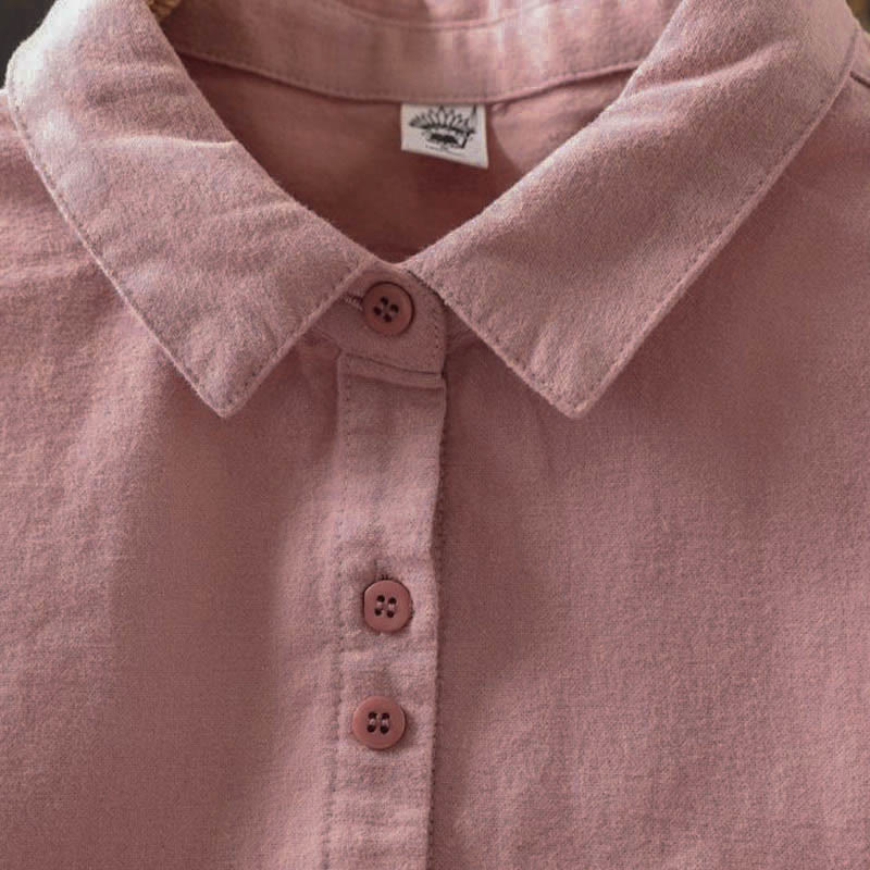 Buddha Stones秋冬 無地 ボタンダウン スタンドカラー 長袖 レディース コットンシャツ - image 6