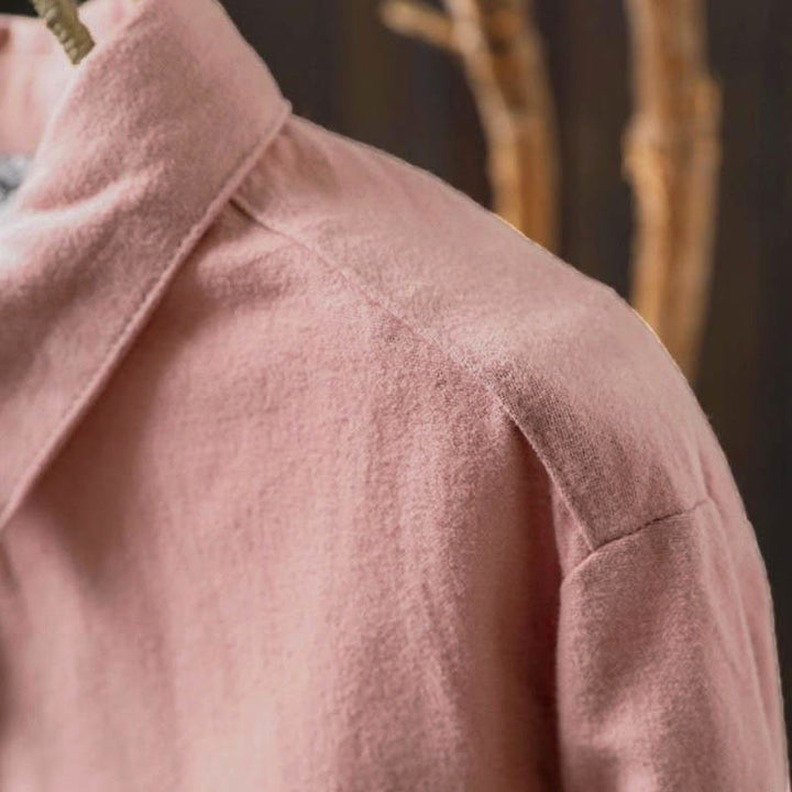 Buddha Stones秋冬 無地 ボタンダウン スタンドカラー 長袖 レディース コットンシャツ - image 7