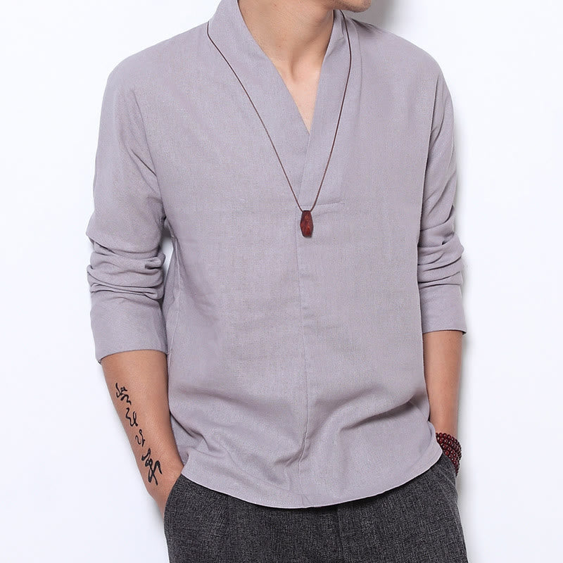Buddha StonesカジュアルVネック長袖シャツ メンズ服 - ゲインズボロ - US/UK/AU44、EU54（5XL） - image 0