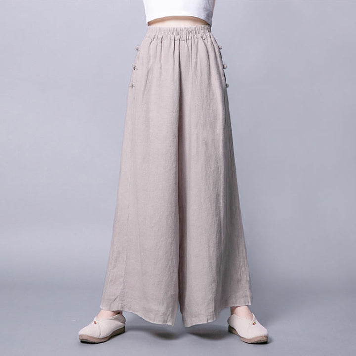 Buddha Stonesカジュアル フロッグボタン ハイウエスト ワイドレッグパンツ ポケット付き - image 5