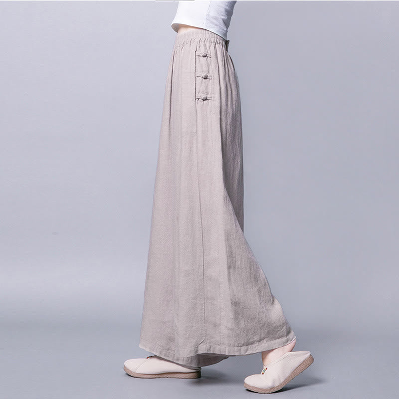 Buddha Stonesカジュアル フロッグボタン ハイウエスト ワイドレッグパンツ ポケット付き - リネン - US12、 UK/AU16、 EU44 (3XL) - image 0